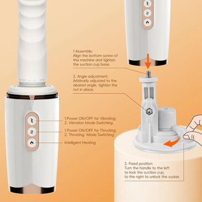 Smart Heating Thrusting Dildo Machine with 7 Vibration Modes and Suction Cup Base for Couples