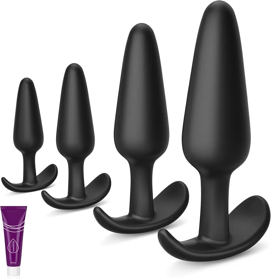 4-Piece Silicone Anal Training Plug Set: Progressive Beginner to Advanced Kit with Flared Base