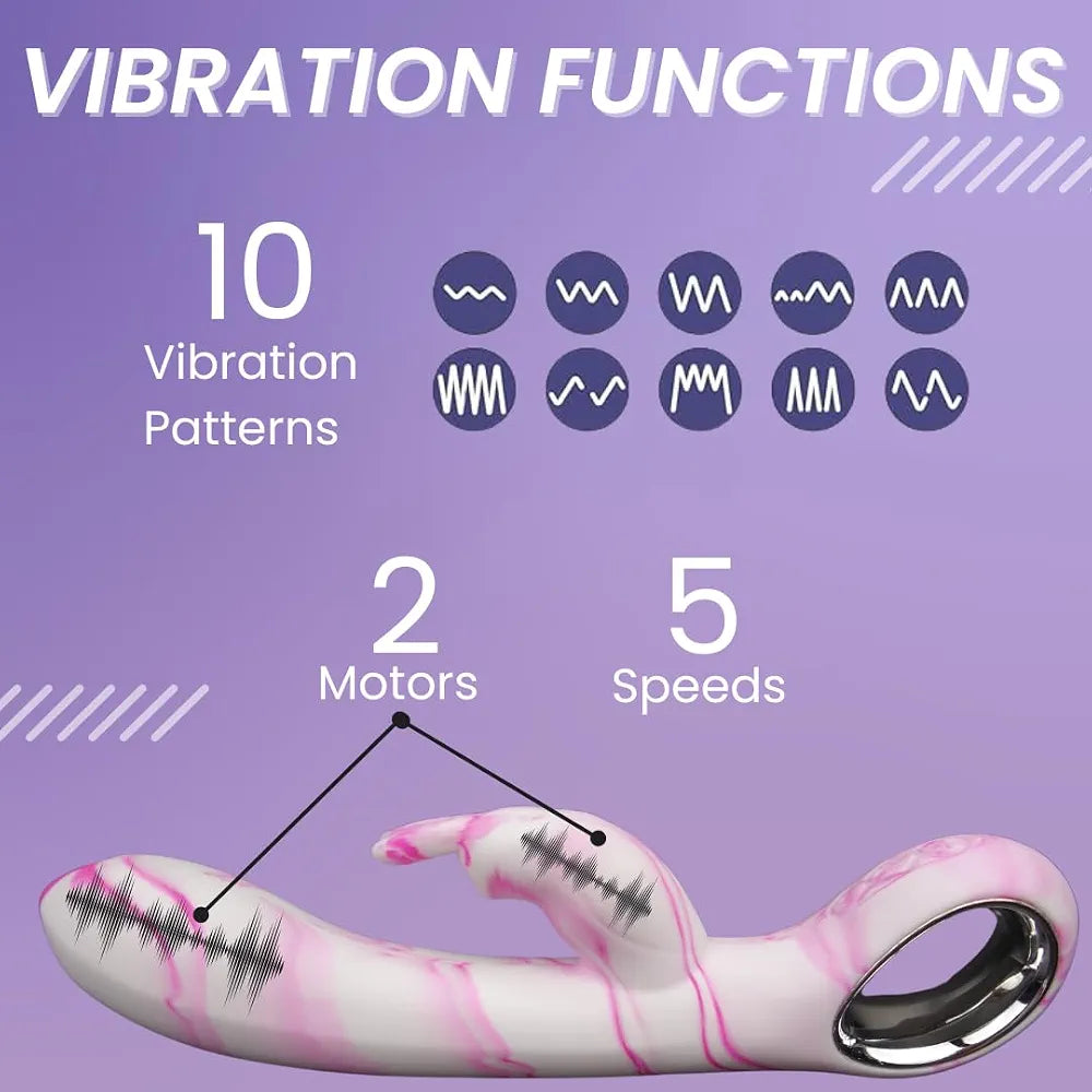 Dual-Motor Heated Rabbit Vibrator with 50 Stimulation Modes for G-Spot and Clitoral Pleasure