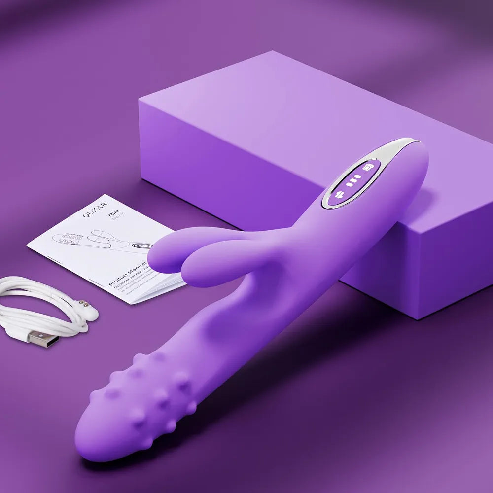 Premium 360° Rotating G-Spot Vibrating Dildo with 10 Thrusting & 10 Vibration Modes, Ultra-Soft Liquid Silicone Dual Rabbit Stimulator