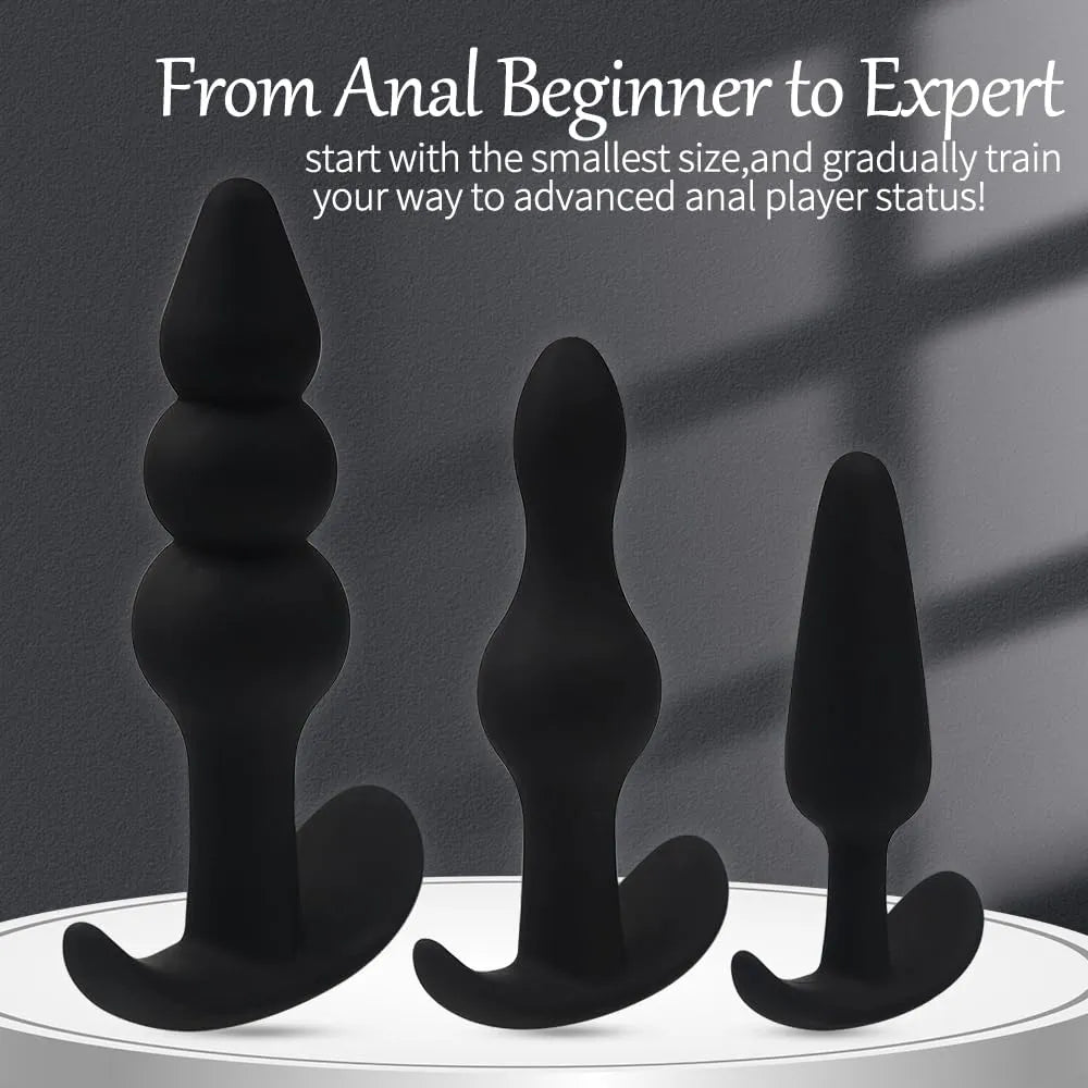Silicone Anal Bead and Butt Plug Training Kit - 3-Piece Progressive Set for Beginners to Advanced