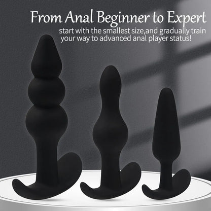 Silicone Anal Bead and Butt Plug Training Kit - 3-Piece Progressive Set for Beginners to Advanced