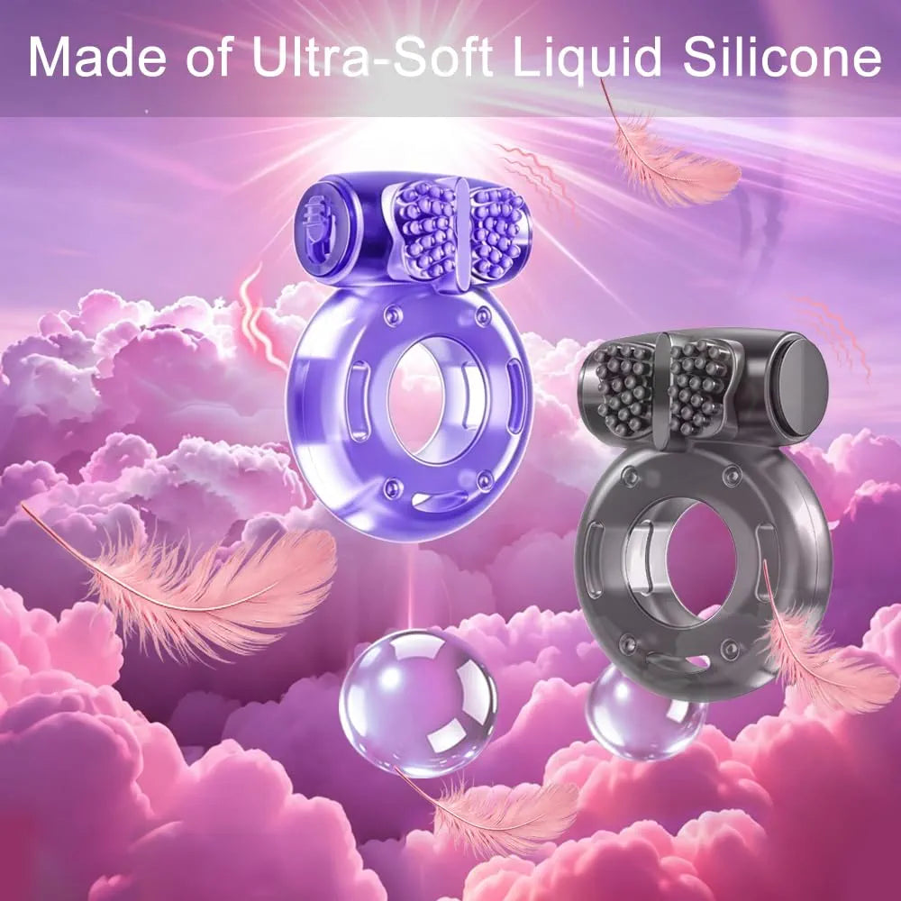 6-Piece Waterproof Silicone Vibrating Penis Ring Set for Couples Intimate Stimulation