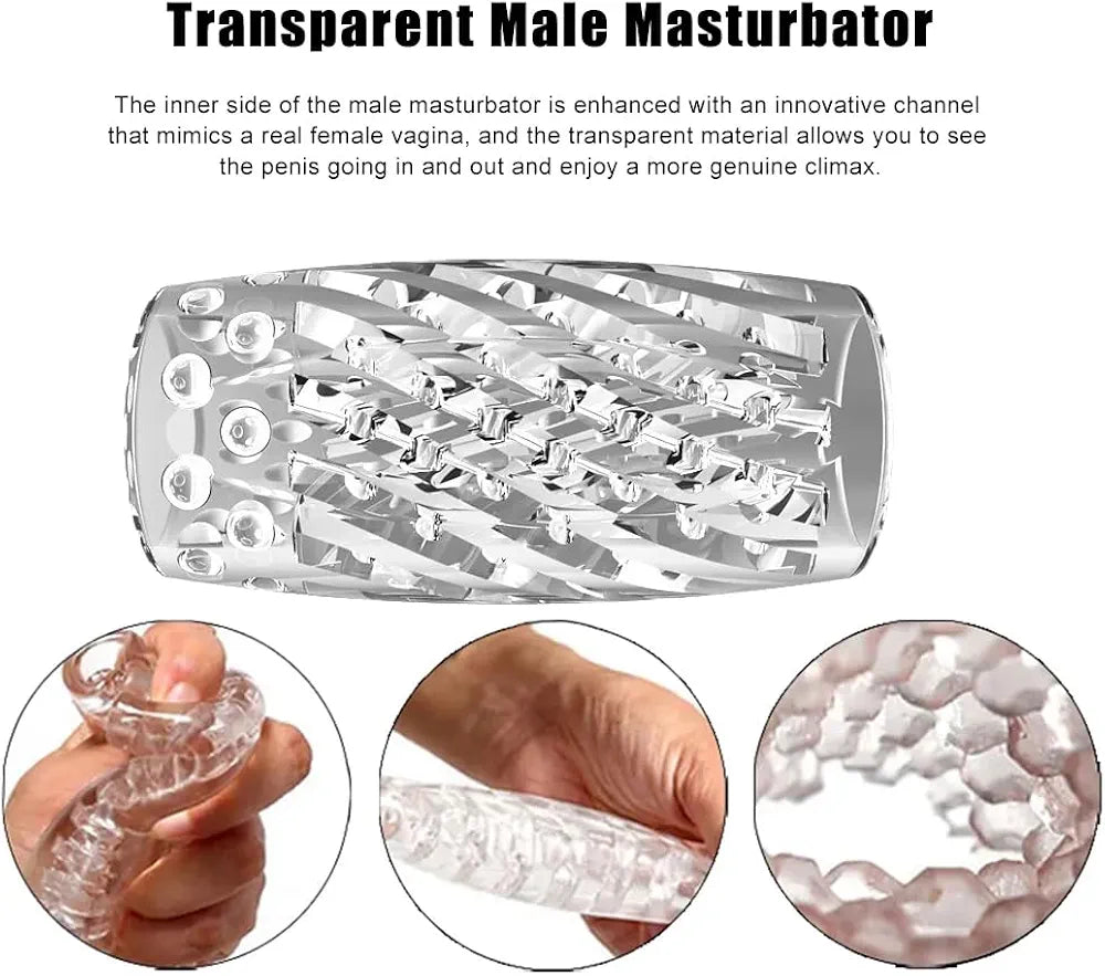 Textured Silicone Reusable Male Masturbator Cup - Transparent Pocket Stroker