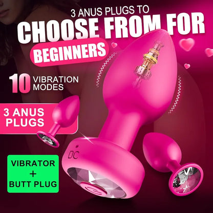 Premium 3-Piece Silicone Anal Training Set with App-Controlled Vibrating Butt Plug and Dildo