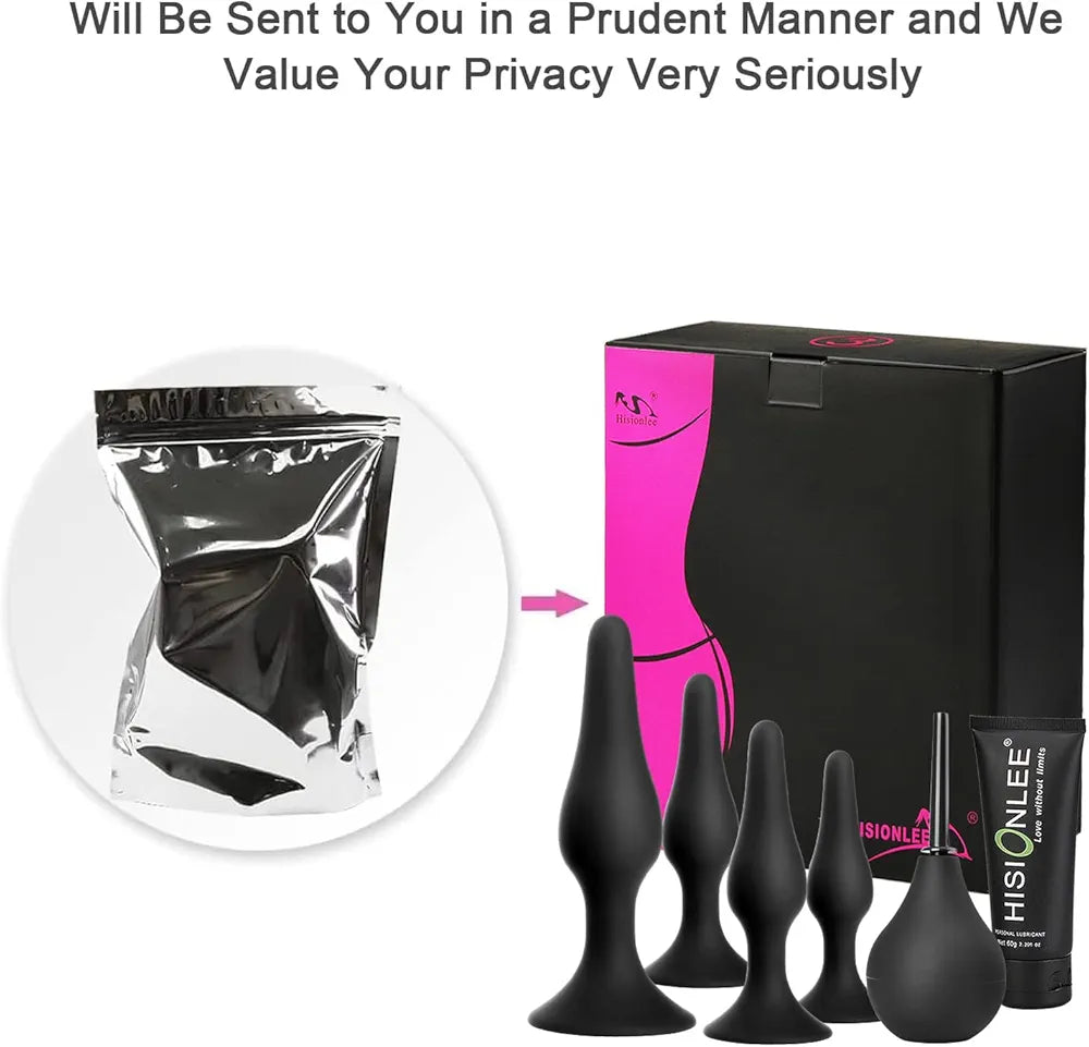HISIONLEE 5-Piece Silicone Anal Training Kit: Beginner-Friendly Butt Plugs with Enema Set