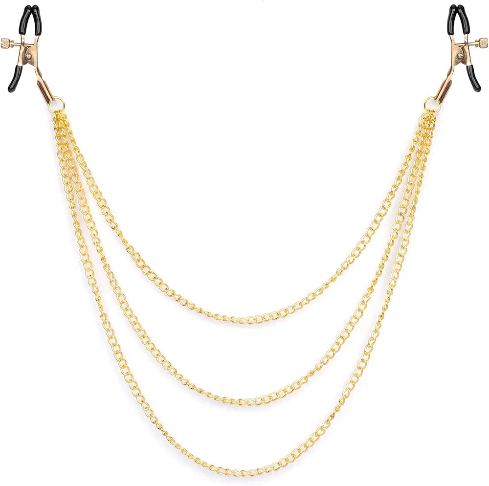 Adjustable Stainless Steel Nipple Clamps with Connecting Chain for Sensual Stimulation