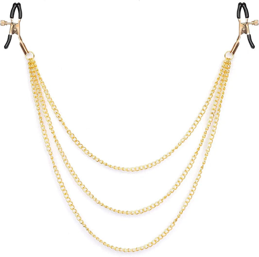 Adjustable Stainless Steel Nipple Clamps with Connecting Chain for Sensual Stimulation