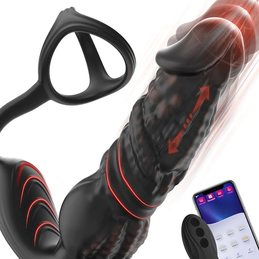 Advanced 6-in-1 App-Controlled Prostate Massager and Thrusting Anal Vibrator with Cock Ring