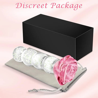 Luminous 4.8-Inch Borosilicate Glass Anal Bead Plug with Rose Detail for Prostate and G-Spot Stimulation