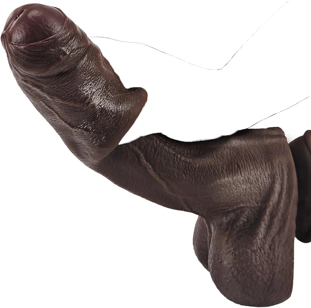 10-Inch Realistic Uncut Silicone Dildo with Movable Foreskin and Strong Suction Cup