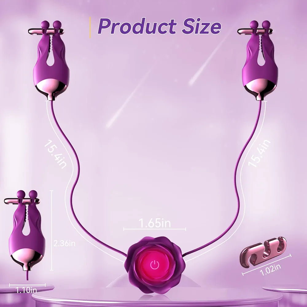 Rechargeable Rose-Shaped Nipple Vibrator with 10 Stimulation Modes