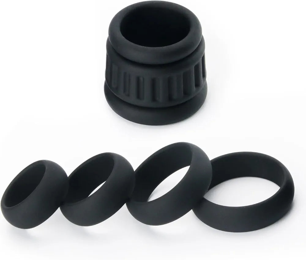 6-Piece Adjustable Silicone Penis Ring and Ball Stretcher Set for Enhanced Performance
