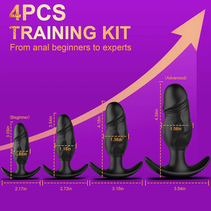 Premium Silicone Anal Training Plug Kit - 4-Piece Waterproof Beginner to Advanced Set