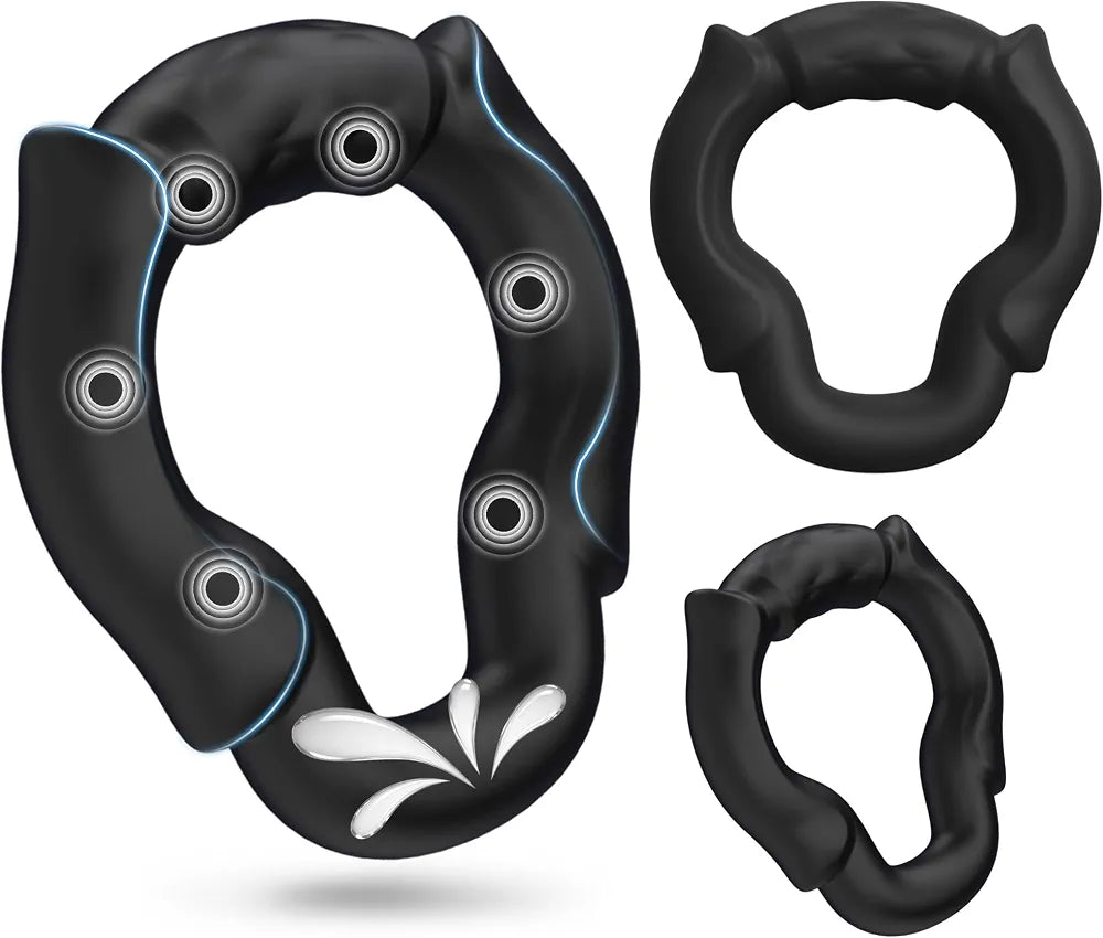 Ergonomic Silicone Penis Ring Set - 3-Piece Adjustable Erection Support with Open-Tip Design