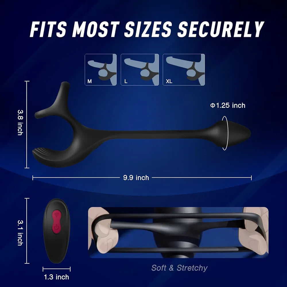 9-Speed Remote Controlled Prostate Massager and Vibrating Penis Ring for Men
