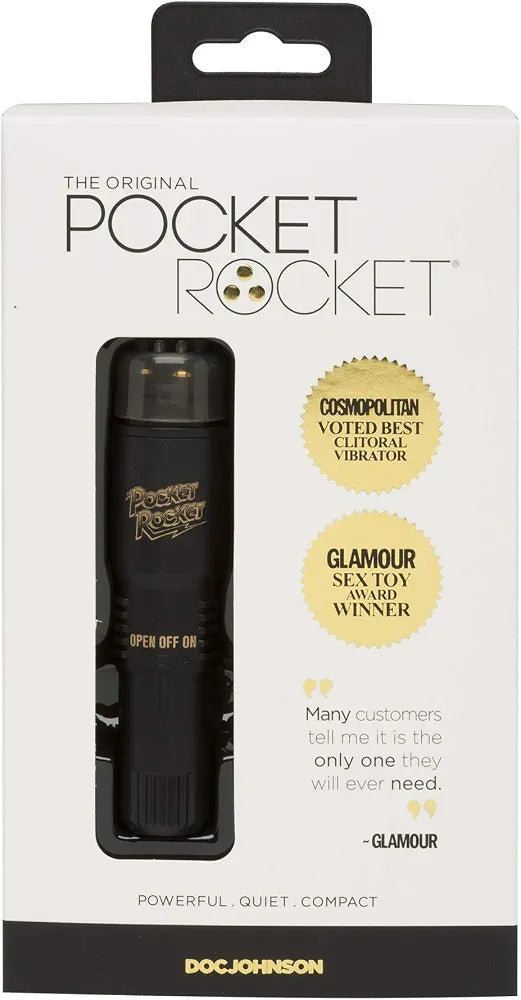 Doc Johnson Pocket Rocket Discreet Clitoral Vibrator - Compact & Powerful Black Massager