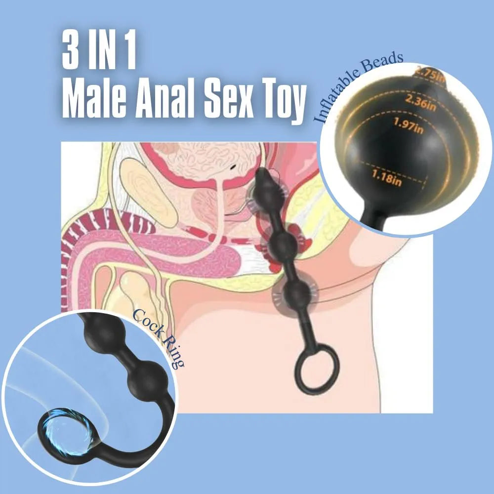 Adjustable Silicone Anal Training Kit with Inflatable Pump and Beads