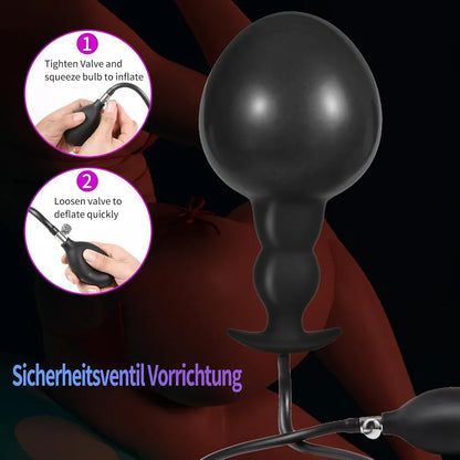 Inflatable Silicone Anal Plug with Pump and Quick-Release Valve