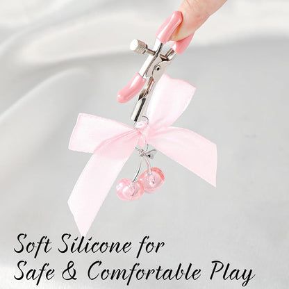 Adjustable Silicone Nipple Clamps with Pink Bows - 2 Piece Sensory Play Set
