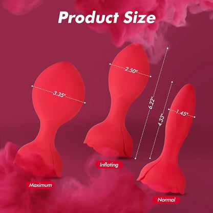 Rose-Design Inflatable Vibrating Anal Plug with 10 Modes for Prostate Stimulation
