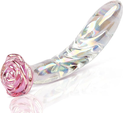7.2 Inch Rainbow Glass Anal Dildo & Butt Plug - Rose-Shaped Monster Design for Beginners, Clitoral, G-Spot Stimulation - Unisex Couples Sex Toy
