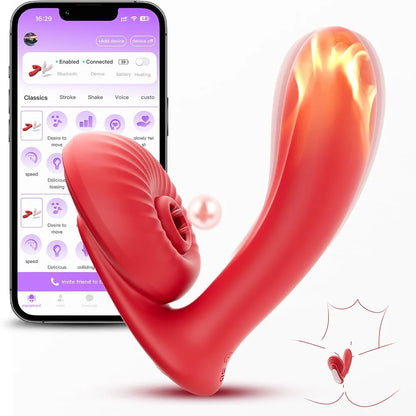 3-in-1 App-Controlled Wearable Vibrator with Heating, Tongue Licking, and Remote Control for Women and Couples