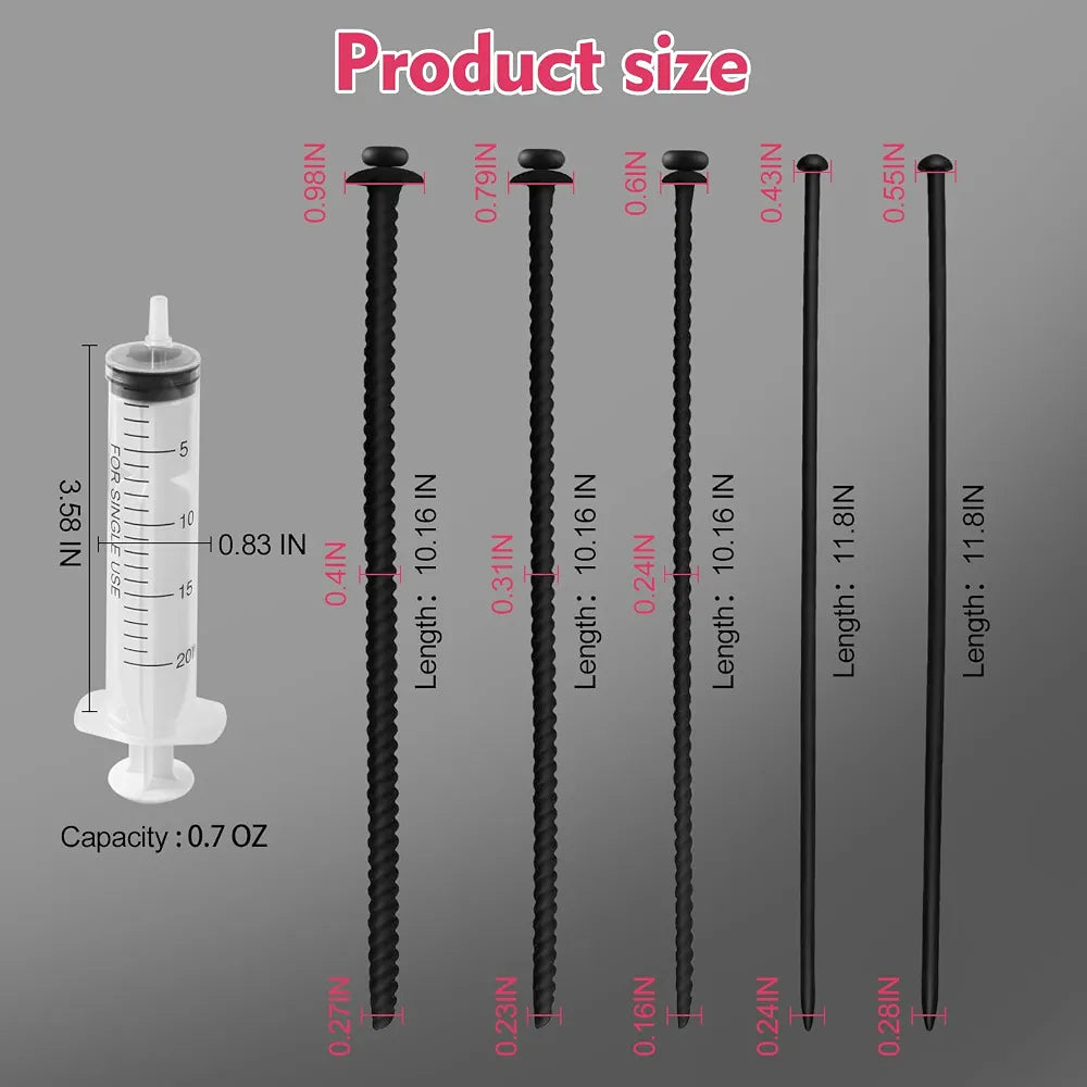 5-Piece Silicone Urethral Sound and Penis Plug Training Set - Waterproof Dual-Shaped Dilators