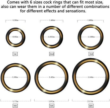 Premium Silicone Penis Ring Set - 6-Piece Flexible Erection Enhancer for Men