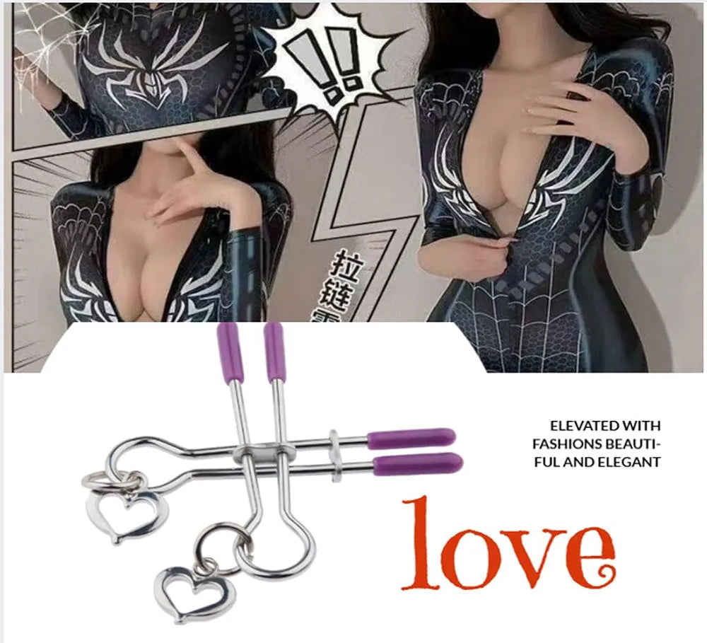 Adjustable Silicone-Tipped Nipple Clamps for Couples - Non-Piercing Nickel-Free Foreplay Jewelry