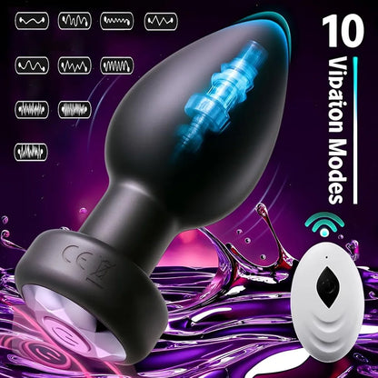 Rechargeable Waterproof Silicone Vibrating Anal Plug with Remote Control and 10 Modes