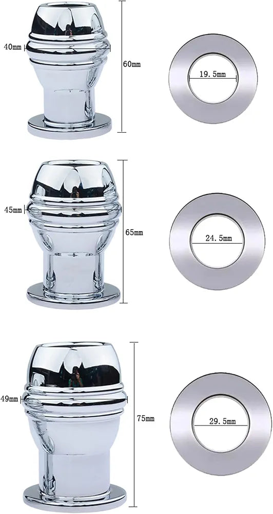 Stainless Steel Hollow Anal Plug with Enema Flushing System for Anal Training and Expansion