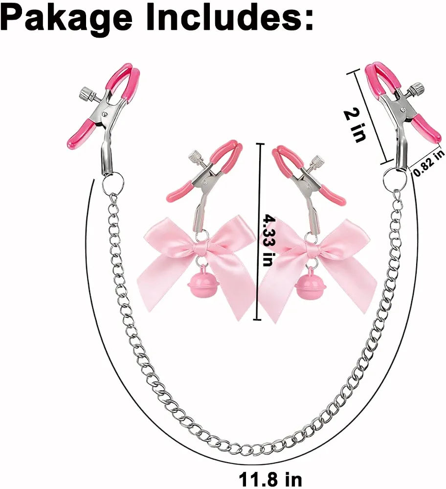 Adjustable 3-Piece Nipple and Clitoral Stimulation Clamp Set for Couples