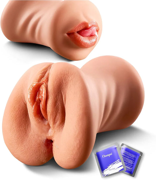 3-in-1 Realistic Male Masturbator: 7.1" Textured Stroker with Mouth, Vagina, and Anus for Endurance Training