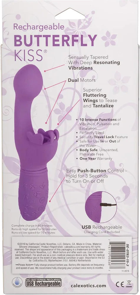 CalExotics Butterfly Kiss Rechargeable Vibrator - Purple