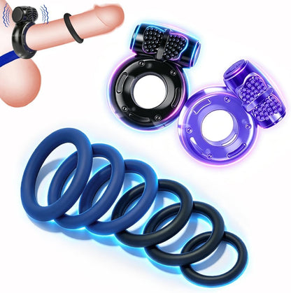 6-Piece Waterproof Silicone Vibrating Penis Ring Set for Couples Intimate Stimulation
