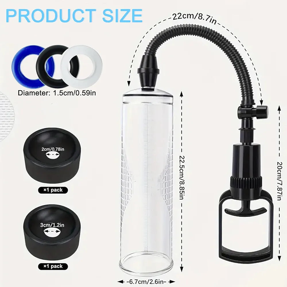 Manual Vacuum Penis Pump with 3 Rings for Men's Enhancement and Training