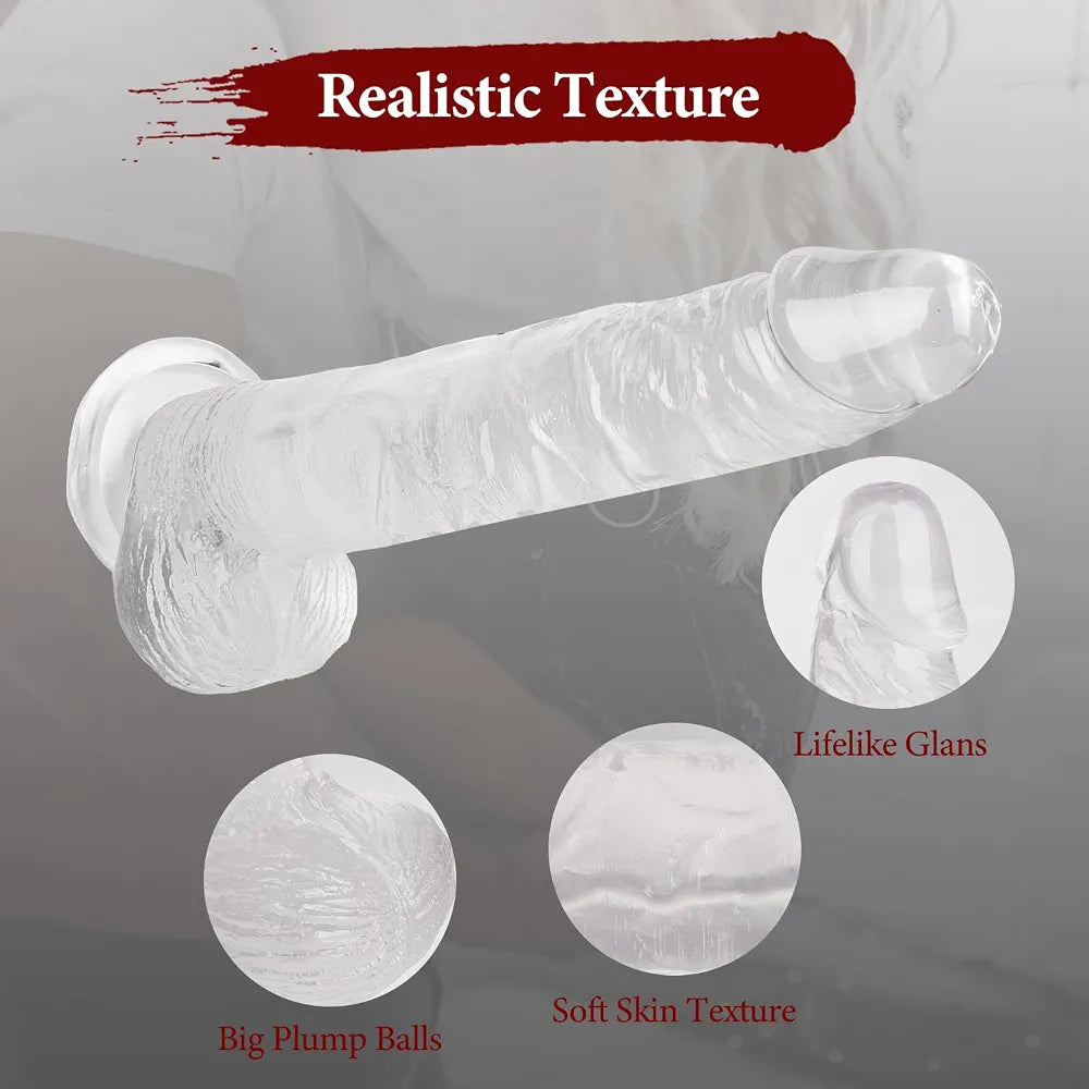 11.61-Inch Realistic Clear Silicone Dildo with Strong Suction Cup for Advanced Users