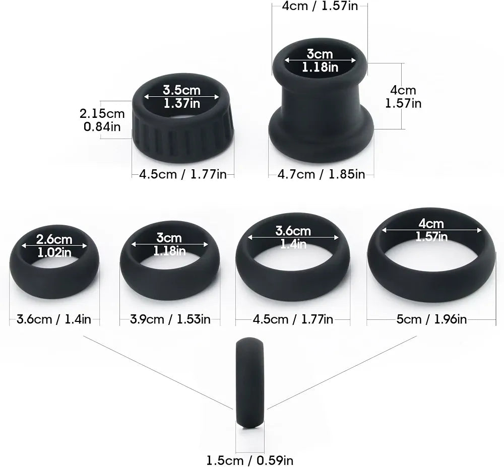 6-Piece Adjustable Silicone Penis Ring and Ball Stretcher Set for Enhanced Performance