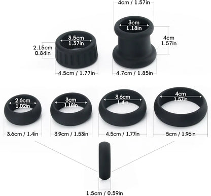 6-Piece Adjustable Silicone Penis Ring and Ball Stretcher Set for Enhanced Performance