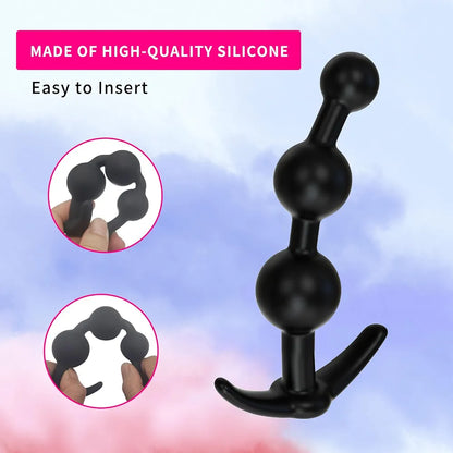 Silicone Anal Training Kit: 2-Piece Flexible Butt Plug and Graduated Bead Set for Prostate Massage
