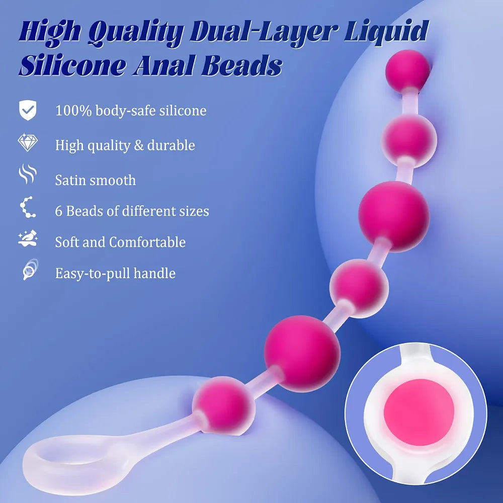 IMOTANI Flexible Silicone 6-Bead Anal Trainer and Prostate Massager with Pull Ring