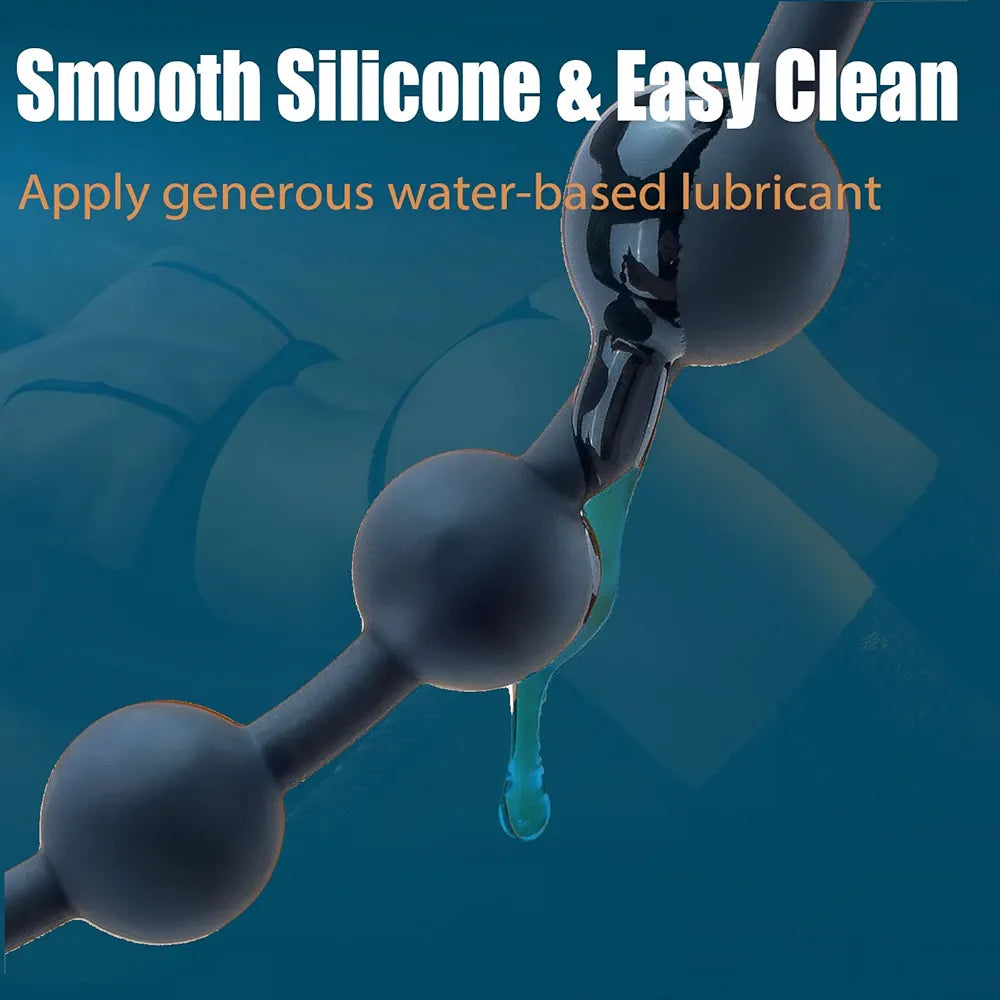 10-Bead Graduated Silicone Anal Plug with Finger Loop for Sensual Prostate and Anal Stimulation