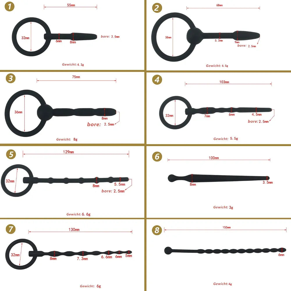8-Piece Silicone Urethral Dilator and Penis Plug Set for Male Stimulation