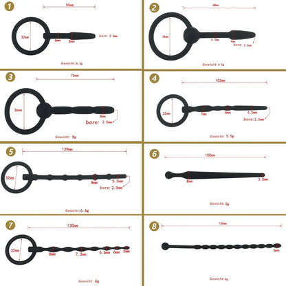 8-Piece Silicone Urethral Dilator and Penis Plug Set for Male Stimulation