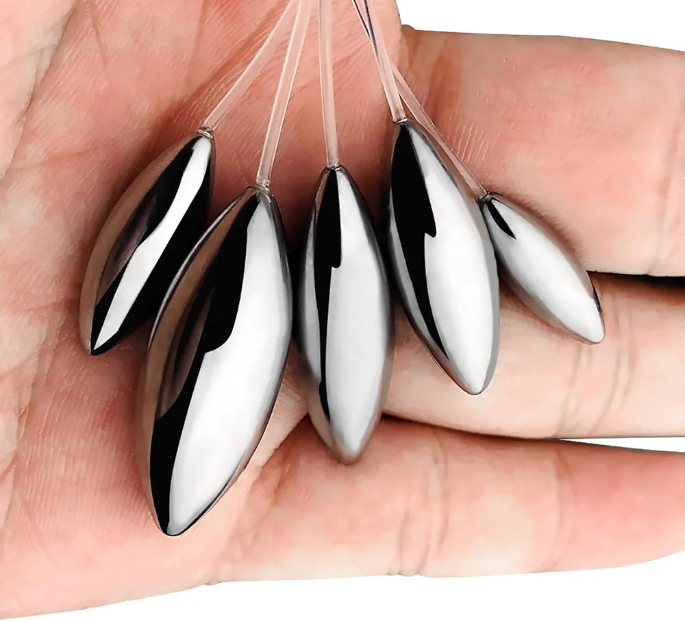 Heuceo Stainless Steel Oval Bullet Urethral Sound and Penis Plug Dilator Set with Ring and Nylon Line