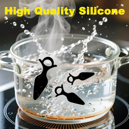 3-Piece Silicone Anal Training Plug Set with Pull Ring and Flared Base
