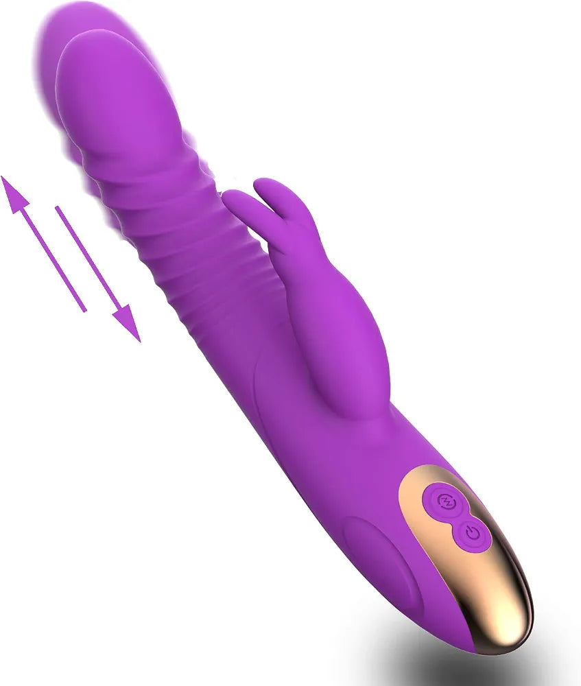 Thrusting Rabbit Vibrator, G Spot Clitoral Vibrator Waterproof & Rechargeable Realistic Silicone Dildo Vibrator with 3 Thrusting & 8 Vibrating Modes, Rose Sex Toys for Women 