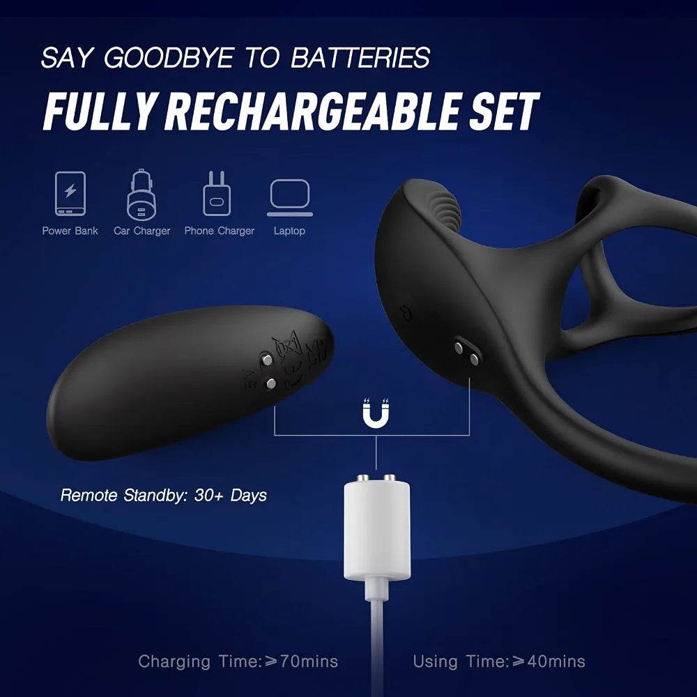 9-Speed Remote Controlled Prostate Massager and Vibrating Penis Ring for Men