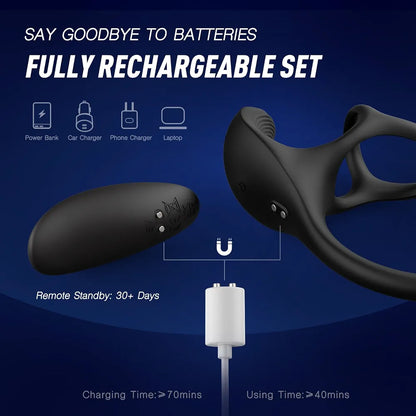 9-Speed Remote Controlled Prostate Massager and Vibrating Penis Ring for Men